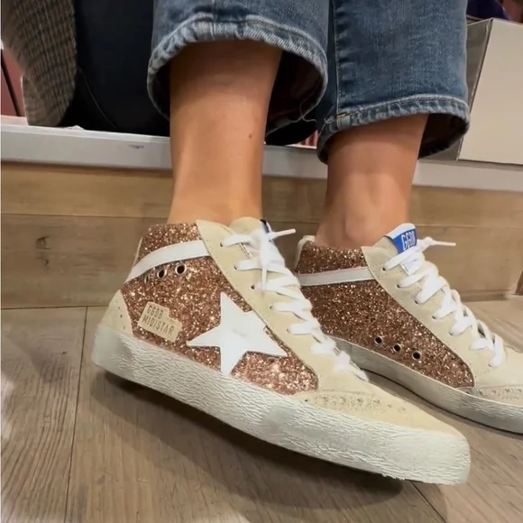 Golden Goose Mid Star Sneaker Rose Gold Glitter/Beige Leather/Suede 39 New Box - Picture 15 of 15